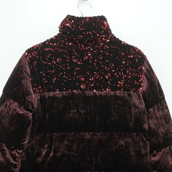 Anthropologie Velour Sequined Puffer Jacket Coat - Picture 10 of 16